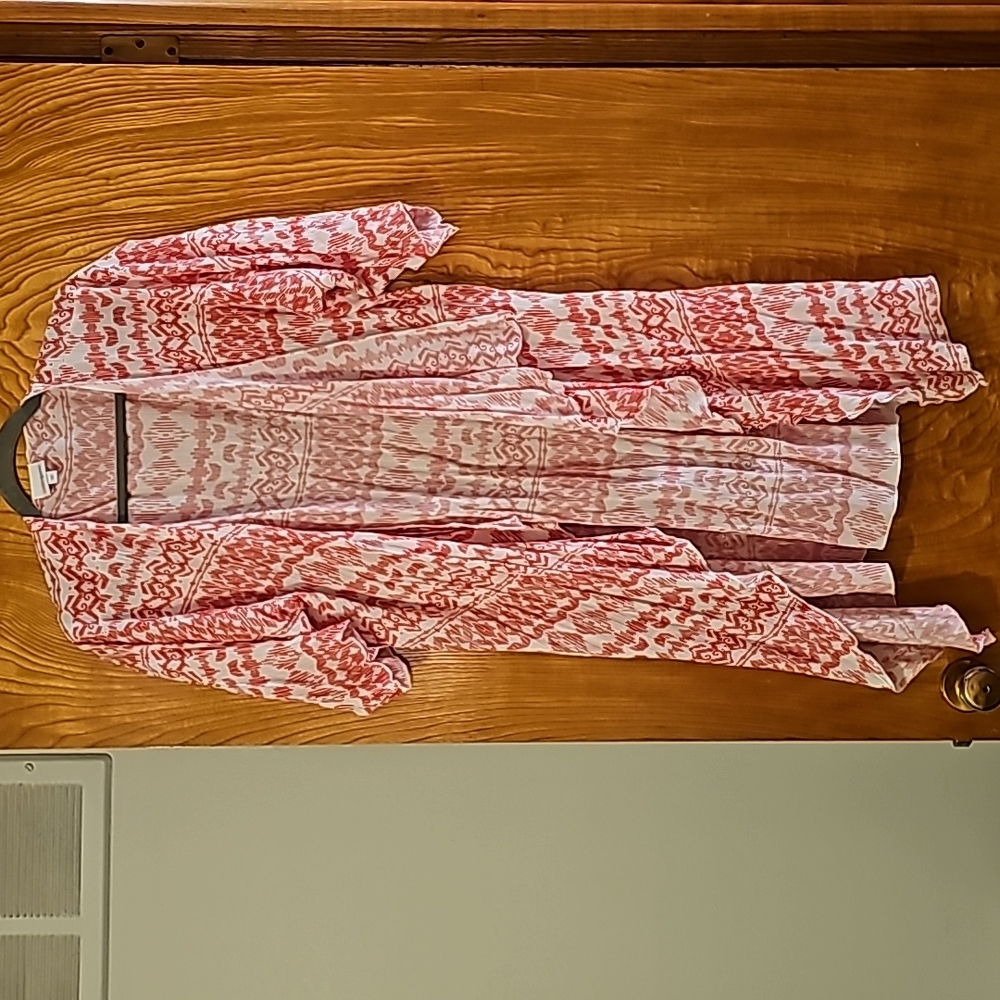 Lularoe medium red and white long cardigan